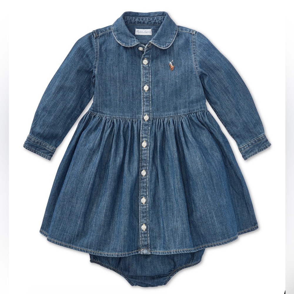 Ralph Lauren Baby Girl Denim Cotton Shirtdress - 12M